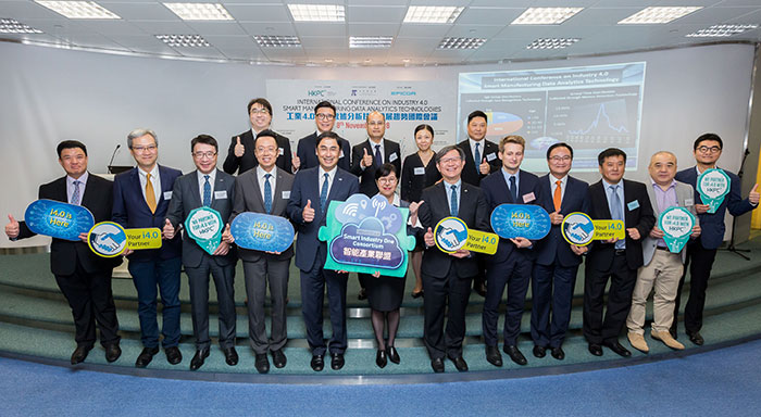 Ms Annie Choi, Commissioner for Innovation and Technology (front row, sixth from left); Mr Willy Lin, Chairman of HKPC (front row, sixth from right); and Mr Mohamed D. Butt, Executive Director of HKPC (front row, fifth from left), pose for a photo with members of the inaugural executive committee of the Smart Industry One Consortium