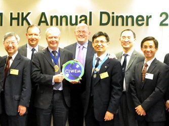 Dr Anthony Ma, Principal Consultant (Environmental Management) of HKPC and newly-elected Chairman of The Chartered Institution of Water and Environmental Management Hong Kong (CIWEM HK) (front row, third from right), and Mr Ken Shapland, President of The Chartered Institution of Water and Environmental Management (front row, second from left), posed for a group photo at the annual general meeting of CIWEM HK