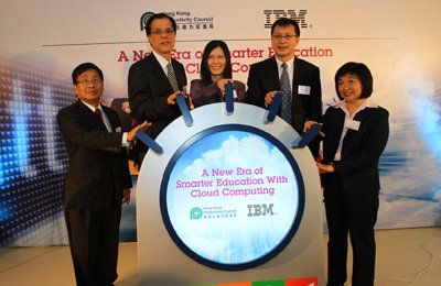 (Left to right) Mr K T Yung, General Manager (IT Industry Development) of HKPC; Mr Dominic Tong, General Manager of IBM China/Hong Kong Limited; Miss Joey Lam, Deputy Government Chief Information Officer (Policy and Customer Service) of the HKSAR Government; Dr. Samson Tam, Deputy Chairman of HKPC; and Ms Sandra Lue, Director of Emerging Technology Institute, IBM China Development Lab, officiated the launch of HKPC-IBM Education Cloud Pilot