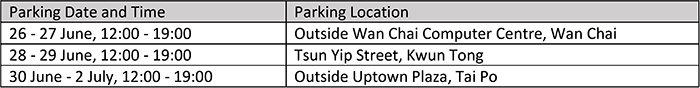 Dates and parking locations for the first season of the moving showroom