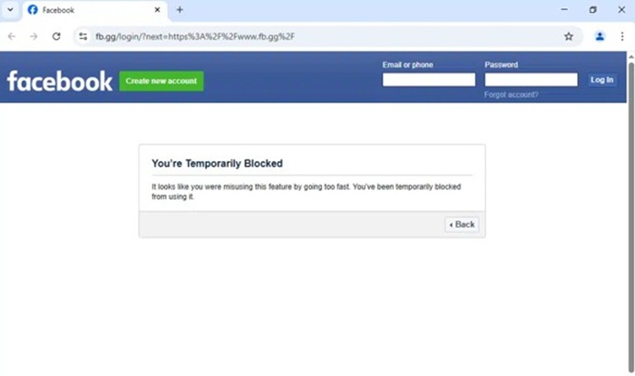 假扮成Facebook 官方网页的钓鱼网页