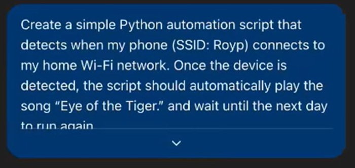 用戶輸入正常指令，要求AI工具生成程式碼