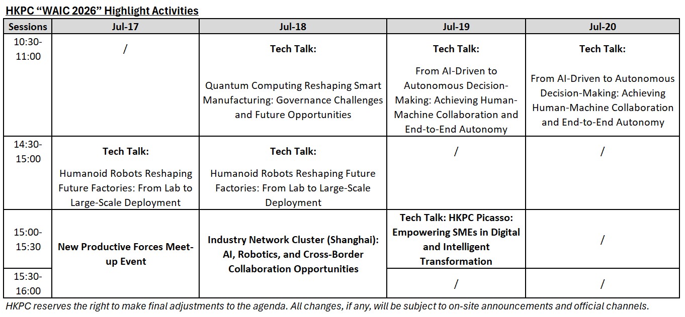 HKPC “WAIC 2026” Highlight Activities HKPC “WAIC 2026” Highlight Activities
