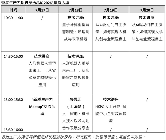 香港生产力促进局“WAIC 2026”精彩活动
